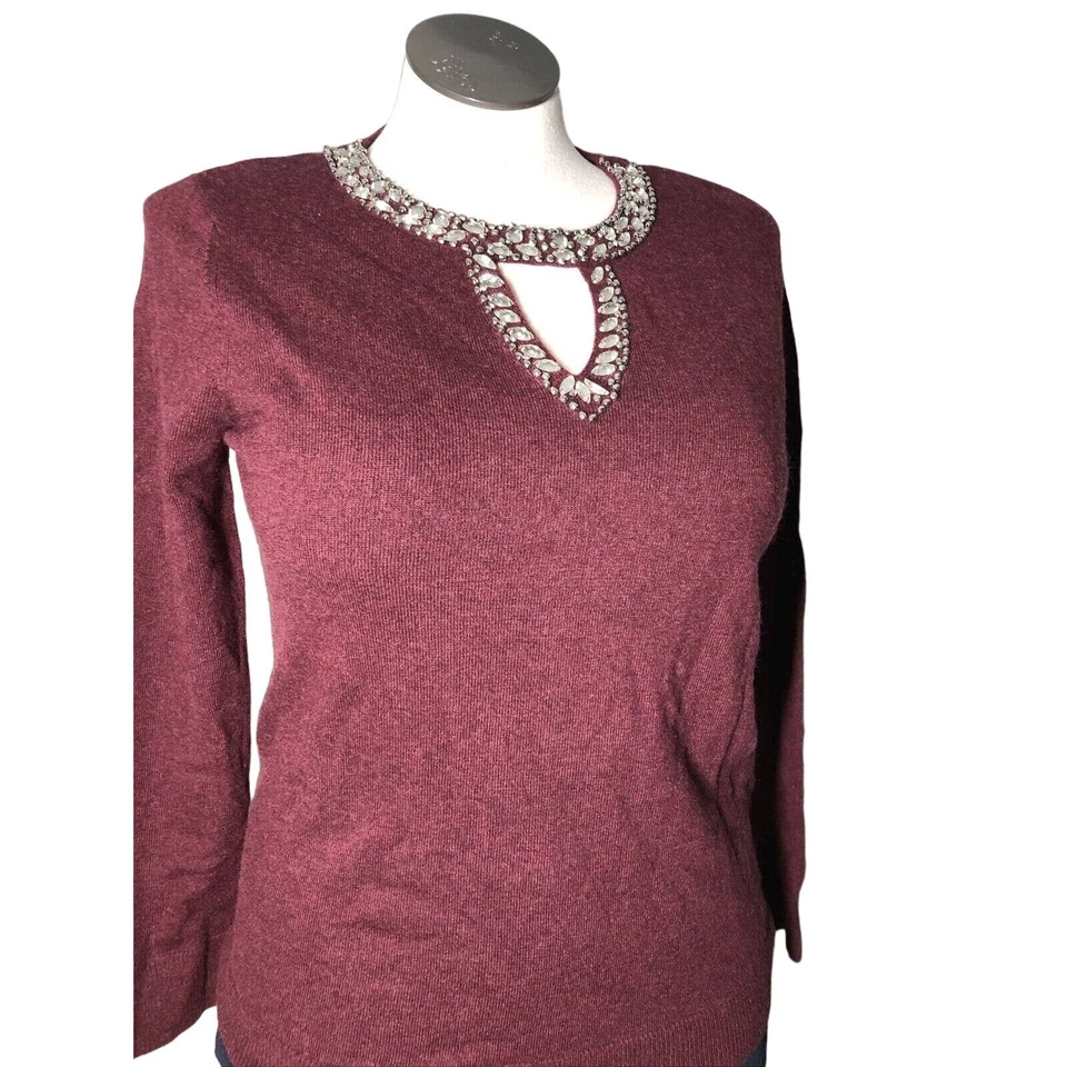 Inc International Concepts Women's Embellished Keyhole Sweater Port Size Medium