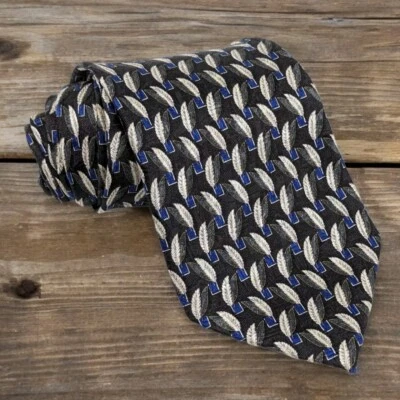 Corbata de seda de lujo para hombre Ermenegildo Zegna hojas azul y gris Foto 1 de 4