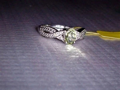 RARE GREEN SILLIMANITE OVAL SOLITAIRE & DIAMOND RING, 925, SIZES 7 & 9, 1.01(TCW - Изображение 1 из 4