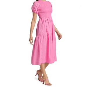 SWF Puffärmel Stufen Midikleid Damen Small Rosa Kaugummi Baumwolle - Bild 1 von 16