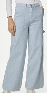 Ex M&S Damen Relaxed High Waisted Carpenter Striped Wide Leg Jeans Größen 6-24 - Bild 1 von 10