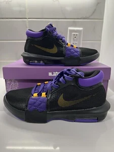 Nike LeBron Witness VIII Lakers Black/Gold/Purple Basketball Shoes FB2239-001 - Picture 1 of 6