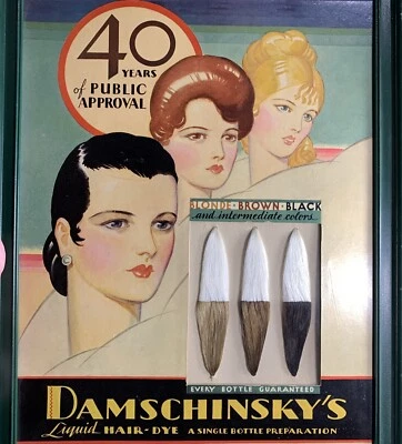 RARE Damschinsky’s Hair Dye Sign Beauty Shop Art Deco Beautiful Flapper Girls - Image 1 of 4
