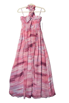 Aqua Size XS Pink Chiffon Maxi Dress Front Slit Skirt Bra Top Fairy Twee NWT - Image 1 of 4