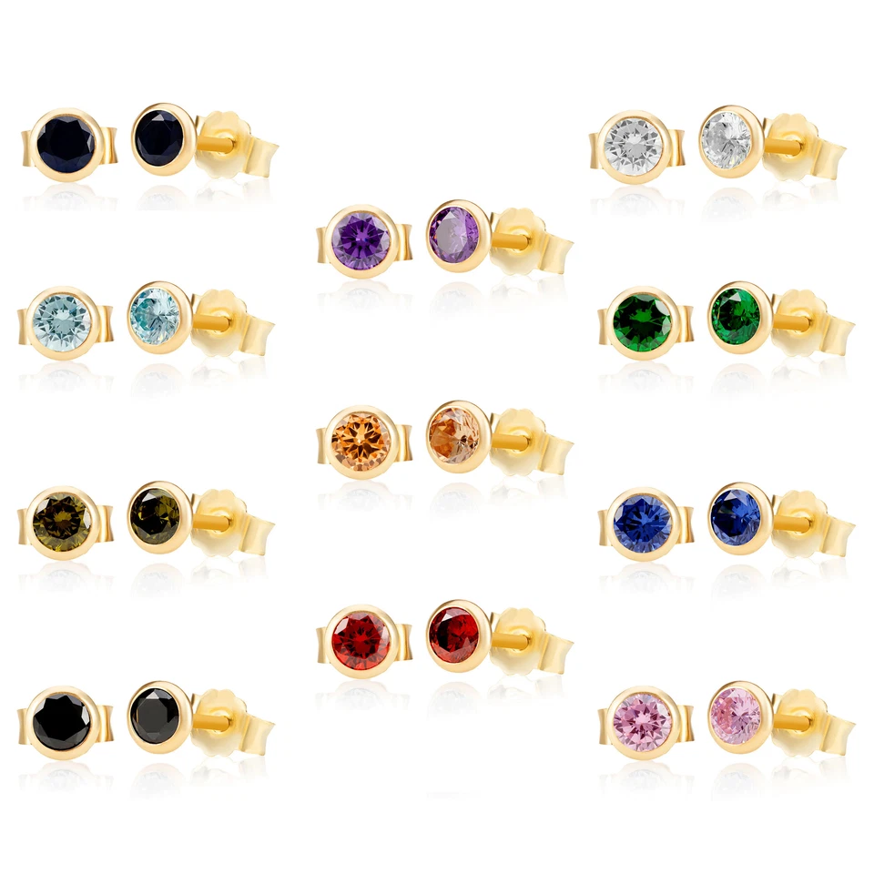 Paar 5,0mm 375 Gelb Gold 9 Karat Ohrstecker Zirkon Butterfly Verschluss Damen - Bild 1 von 1