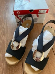 Sandali Rieker donna 624H6-14 Namur blu navy zeppa tacco taglia UK 3 EU 36 nuovi - Foto 1 di 7