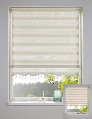 Doppelrollo Perlen Volant Duo Rollo Glitzer Alu Lichtschutz Seitenzug Zebra Erol - Bild 1 von 4