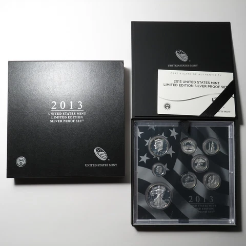 2013 Limited Edition Silver Proof Set - 8 Coin w/ Box & COA Cover