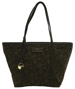 DKNY Brown Canvas Tote Bag Medium Top Zip Heritage Logo Womens Handbag RRP £260 - Picture 1 of 13