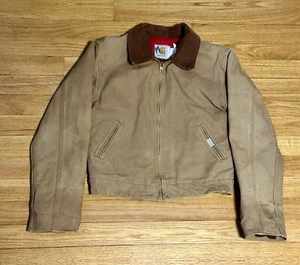 Vintage 90's Carhartt JQ606 Boys Detroit Duck Canvas Red Lined Jacket USA Made L - Picture 1 of 17