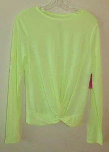Girls XL So Active Top Neon Green Yellow NWT 14 16 Stretch Thumb Holes Knot - Picture 1 of 6