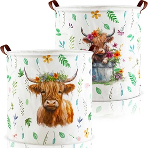 2 Pcs Highland Cow Storage Basket Laundry Basket 17.3'' X 16.5'' Collapsible Wat - Picture 1 of 6