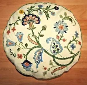 Vtg Round Pillow/Cushion Flowers Embroidery Needle Point Granny Chic Nature - Picture 1 of 18