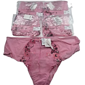 Pretty Secrets Contemporary Embroidery Midi Brief Knickers, 5-Pack, UK 26, Pink - Picture 1 of 13