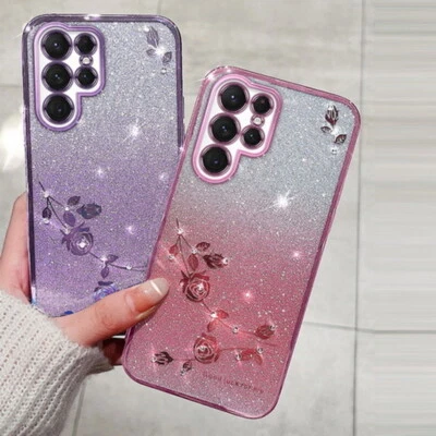 MARKENLOS Stoßfeste Hülle für Samsung S24 S23 S22 S21 Ultra A54 Bling Glitzer Silikonhülle