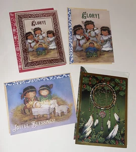 4 tarjetas de Navidad de la escuela india St Labre ¡Bendiciones alegres! Con sobres NUEVOS - Imagen 1 de 3