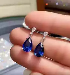 Pear Cut Women's Drop Earring 2Ct Lab-Created Sapphire 14k White Gold Plated - Picture 1 of 4