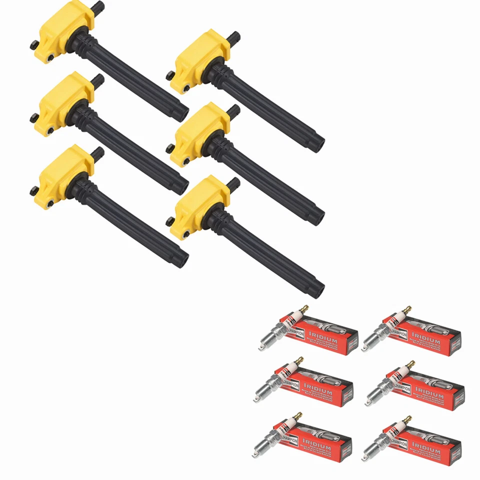 Bobina de encendido UF648 amarilla + bujías para Chrysler Dodge Jeep Ram 3,2/3,6 L V6 Foto 1 de 4