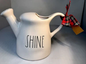 New Rae Dunn Shine Pitcher W/ Holiday Plaid Ribbon Whote Bold Black Letters - Picture 1 of 6