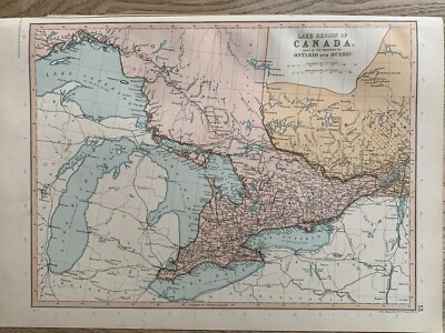 1891 GREAT LAKES CANADA ONTARIO QUEBEC COLOUR MAP BY W.G. BLACKIE 129 YEARS OLD - Image 1 of 3