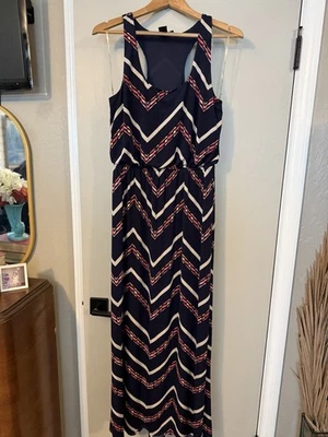 Trixxi Maxi Dress Chevron Racerback Multicolor Elastic Waist Sz Large - Image 1 of 4