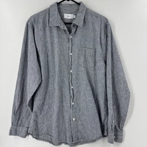 Onia Men's Grey Striped Linen Blend Long Sleeve Button Down Shirt L/G - Picture 1 of 7