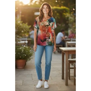 Chicos Damen T-Shirt Größe 2 Blumenmuster verziert bunt - Bild 1 von 5