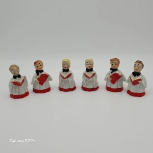 Vintage 6 Christmas Japan Choir Boy Bell Porcelain Ornament Caroler - Picture 1 of 15