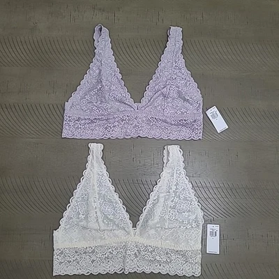 Old Navy Lace Adjustable Strap PullOn Bralette Set 1 Cream 1 Lavender Size M NWT - Image 1 of 4