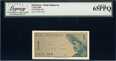 PK 90a 1964 INDONESIA BANK of INDONESIA 1 SEN PCGS 65 PPQ GEM NEW - Image 1 of 2