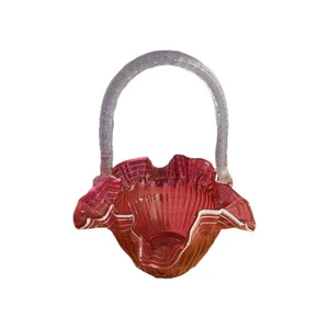 Fenton Cranberry Red Ruffle Basket with White Ribboning - Used Excellent Cond. - Picture 1 of 6