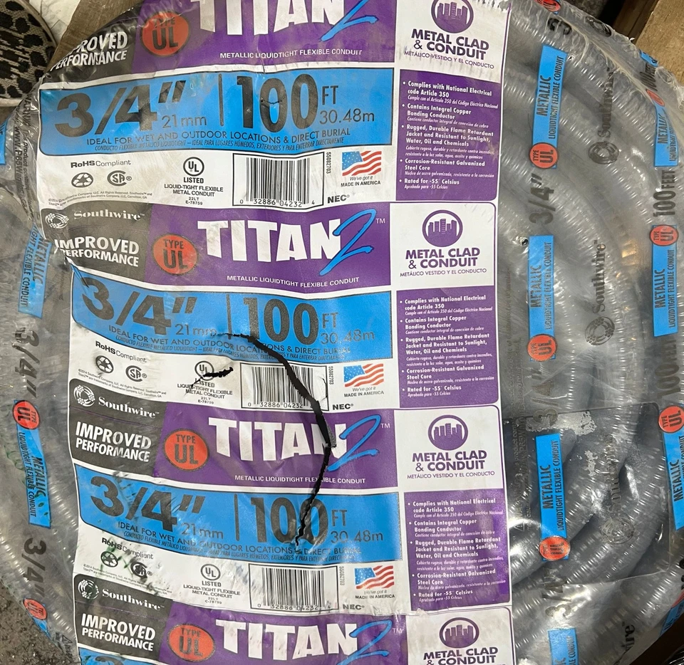 Southwire 3/4英寸 x 100 英尺 Liquidtight 柔性金属泰坦钢管 — 第 1/1 张图片