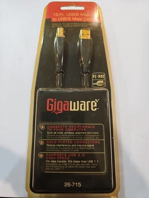 USB Cable A Male to B Male 16 Ft. printer cable for printer Gigaware 26-715 - Image 1 of 2