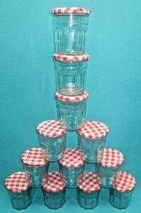 MENGE 12 BONNE MAMAN 13 OZ GLAS GELEE GLÄSER/ROT KARIERTE DECKEL -- V-99 - Bild 1 von 5