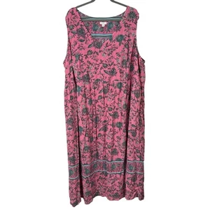 J. Jill Women's Lotus Floral Maxi Dress Pink Teal Print Tank Flowy Loose 4X - Picture 1 of 9