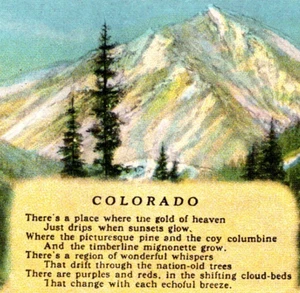 Vintage Postkarte WB Gedicht Clem Yore Gründe Colorado ist Spielplatz Amerikas - Bild 1 von 3
