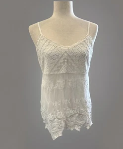 Lace Stretch Sheer Camisole White Slip Top Fairy Coquette Babydoll Medium Small - Picture 1 of 4