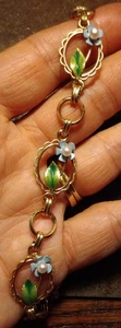KREMENTZ echte Perle Emaille Blume goldfarben 7 1/2" oval filigran Armband Sicherheit - Bild 1 von 12