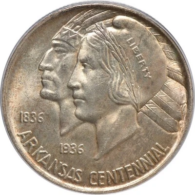 1939-S Arkansas Silver  Commemorative Half Dollar PCGS MS65 Beautiful White! - Image 1 of 3