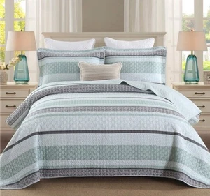 Homzard Quilts Queen Size Cotton Queen Comforter Set Mint Green Grey - Picture 1 of 5