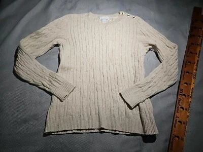 Suéter Charter Club Mujer Mediano Beige Dorado Metálico Pescador Tejido Camisa Top Foto 1 de 4