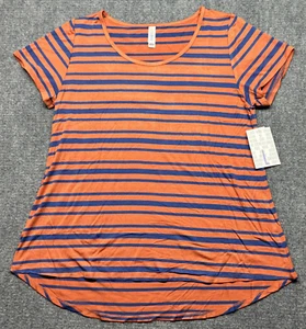 LulaRoe Classic T-Shirt Womens L Blue Orange Striped Round Neck Short Sleeve New - Picture 1 of 8