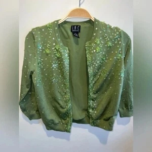 INC Lime Green Beaded Cardigan Silk Y2K Vintage Size P XS st. Patricks day - Picture 1 of 9