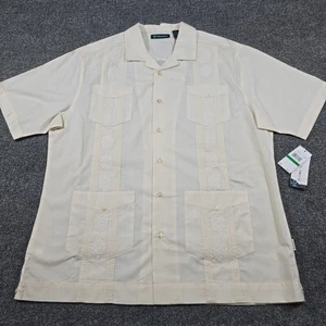 NWT Cubavera Guayaberaens Mens Large Ivory Button-Down Shirt Short Sleeve - Picture 1 of 9