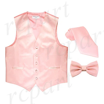 New Men's pink formal vest Tuxedo Waistcoat_necktie & bowtie set wedding - Image 1 of 4