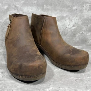 Dansko Brown Nubuck Leather Heeled Ankle Boots Side Zip Women's Size 9.5-10 - Picture 1 of 15