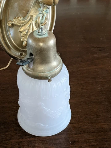 Antique Victorian Wall Sconce Light Fixture With Glass Globe Raised ImagesBrass Cover