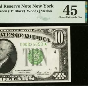 1928B $10 Federal Reserve Note PMG 45 - Redeemable in Gold - Cleveland Star - Picture 1 of 5