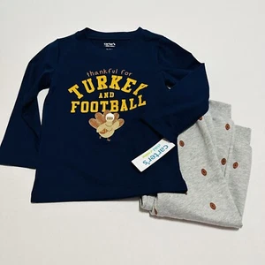 Toddler Boys 5T Thanksgiving Outfit Thankful For Turkey Football Long Sleeve Set - Picture 1 of 6