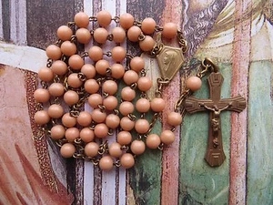 1920s Antique Sm Art Deco Gilded Faux Coral Bakelite Beads Rosary - Photo 1 sur 12
